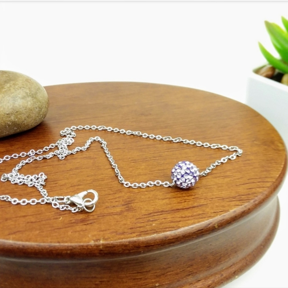 Stainless Steel Women Necklace with Purple Pendant 16 Inches